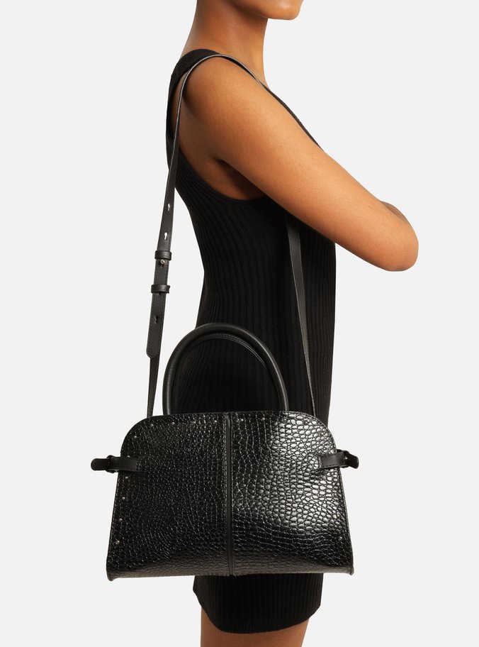 Bolsa Tote Preta Croco Grande Rebites