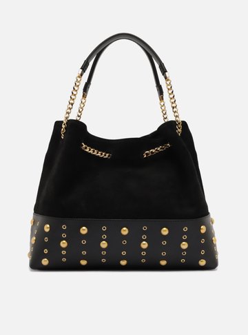 Bolsa Bucket Preta Couro Acamurçado Grande