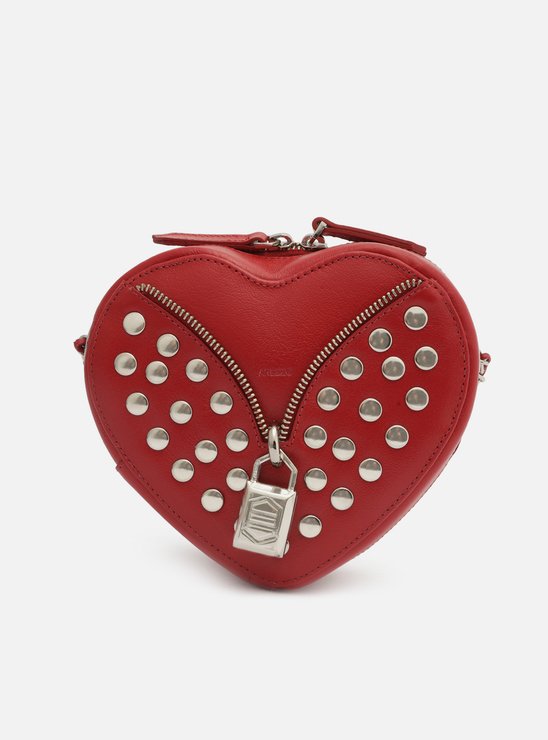 Bolsa Tiracolo Vermelha Couro Pequena Coração Cadeado