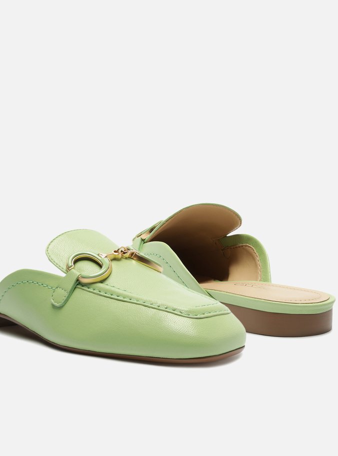 Mule Verde Couro Bridão Metálico