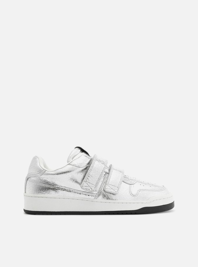 Tênis Slip On Prata Couro Tiras Velcro