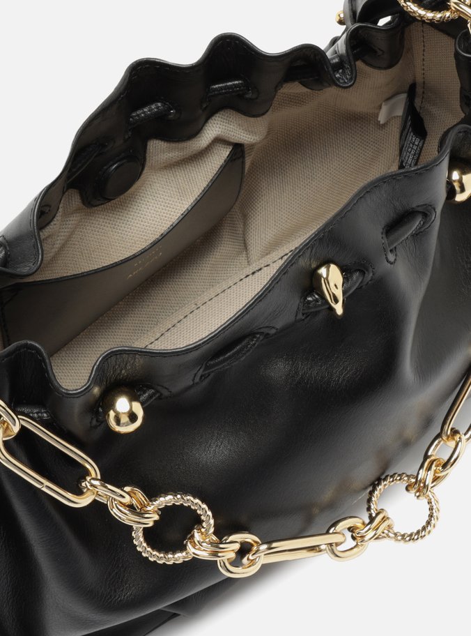 Bolsa Shoulder Preta Couro Grande Corrente