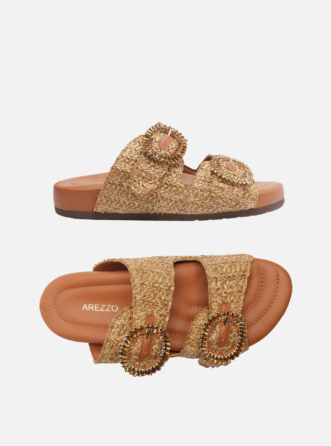 Sandália Papete Marrom Tramada Flatform Pedraria — foto 6