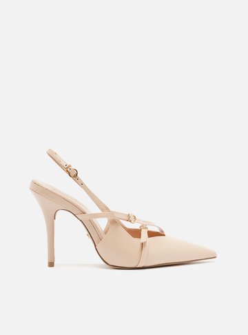 Scarpin Bege Couro Salto Alto Slingback Amélia