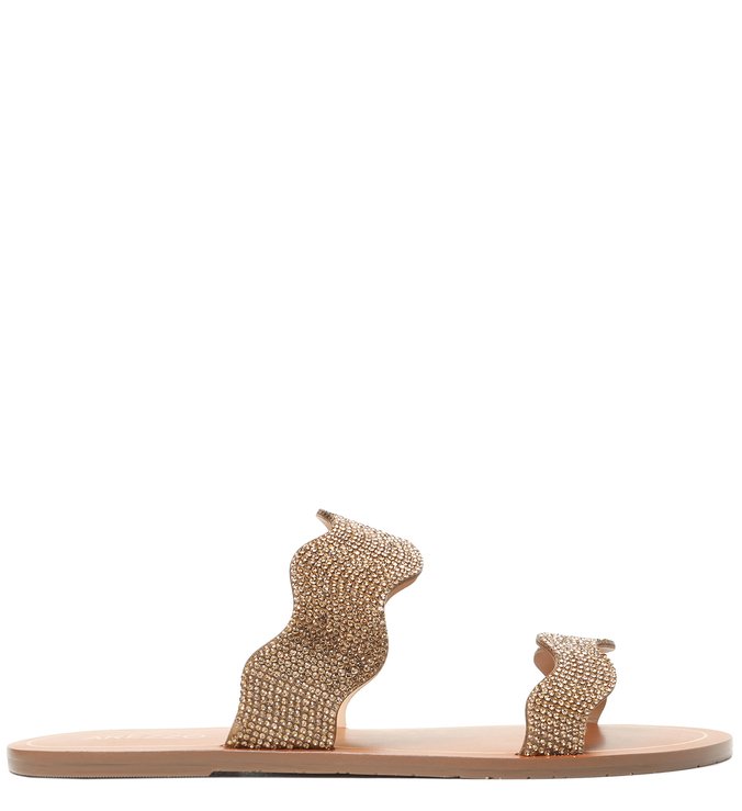 Rasteira Bege Tiras Cristais