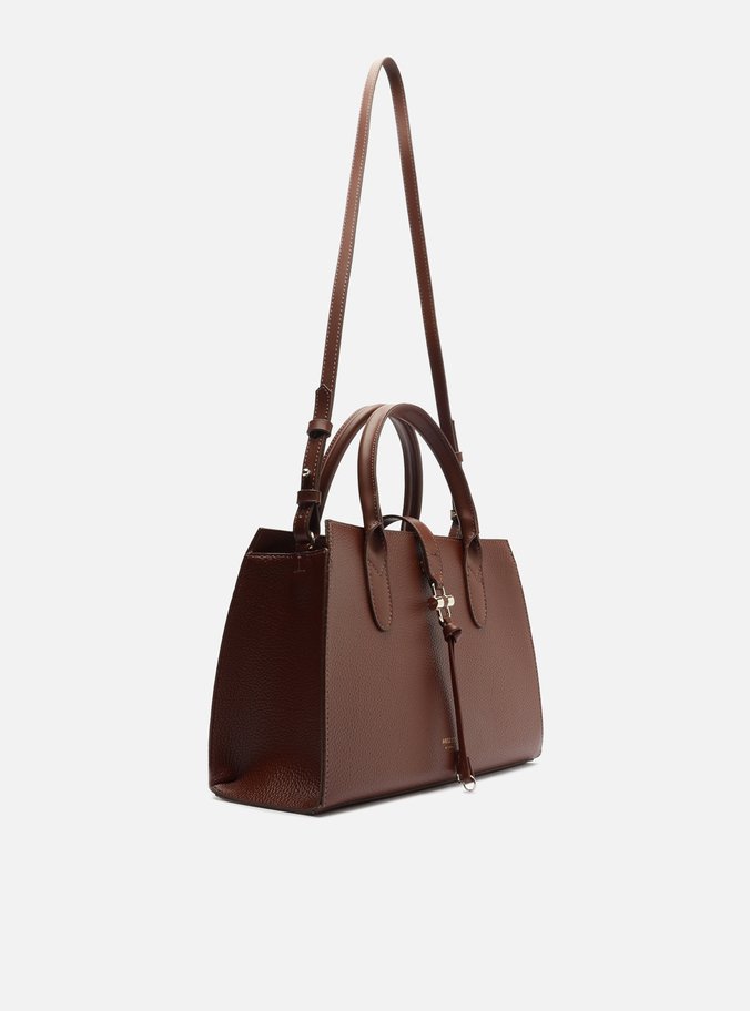 Bolsa Tote Marrom Grande Detalhe Tiras Metal