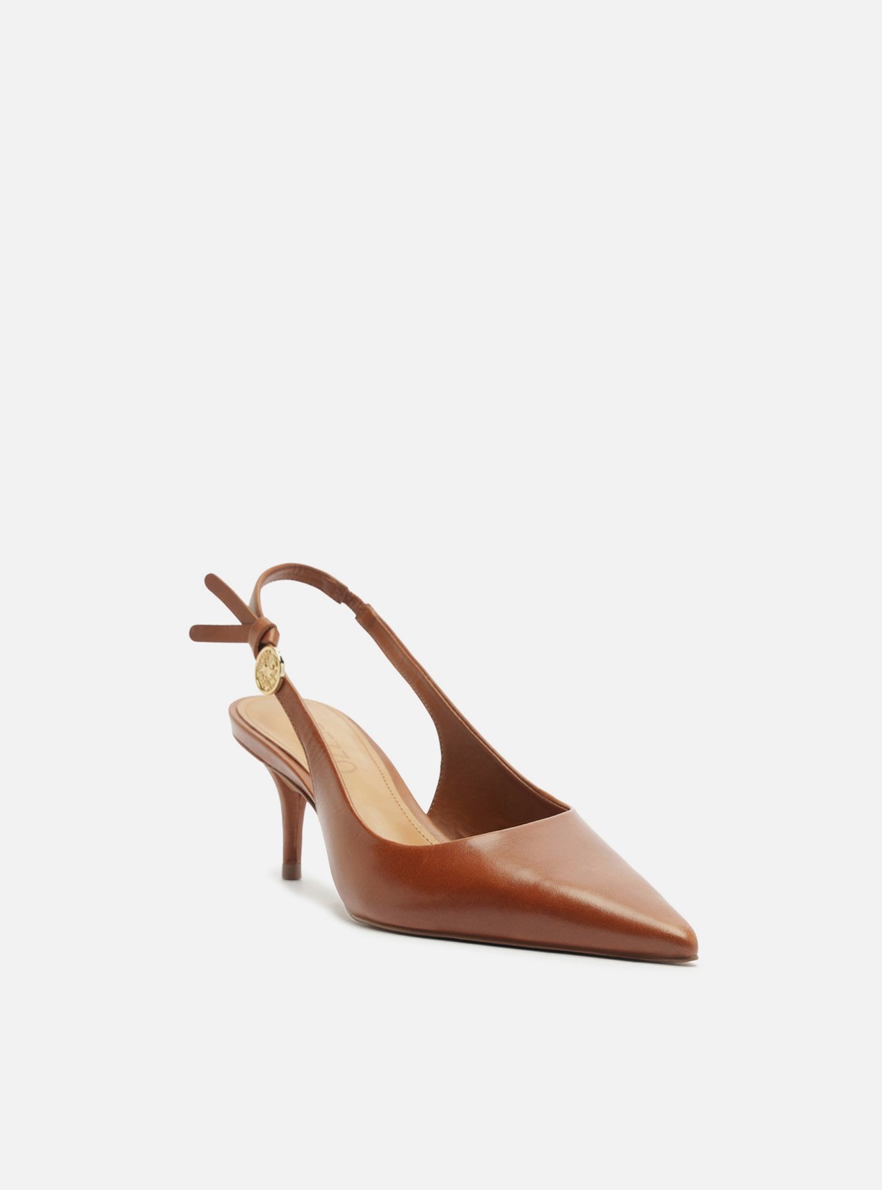 Scarpin Marrom Couro Slingback Metal Heritage — foto 2