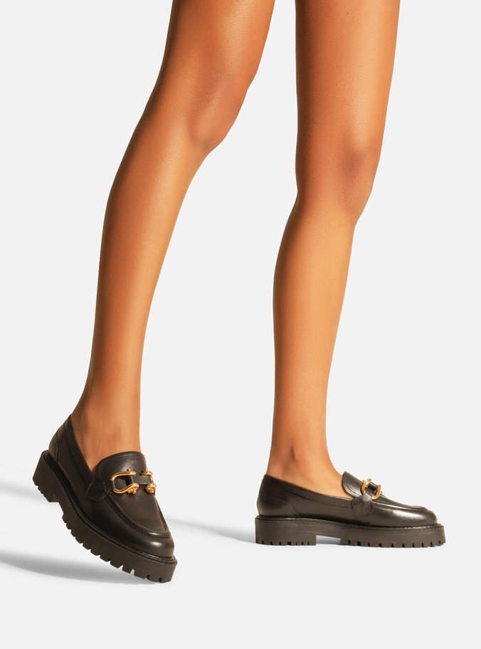 Mocassim Preto Couro Tratorado Elos Metal