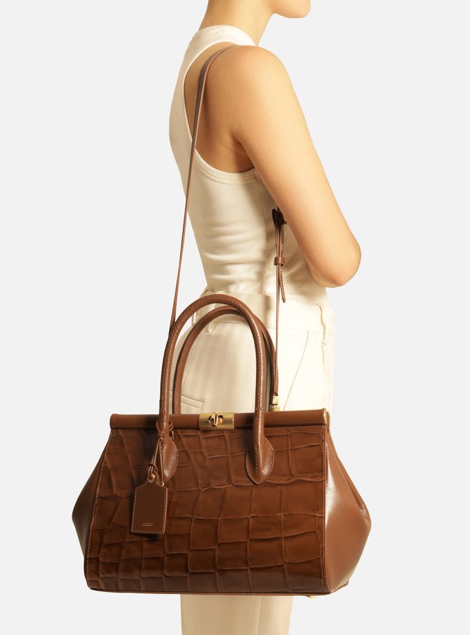 Bolsa Tote Marrom Couro Maxi Croco Grande
