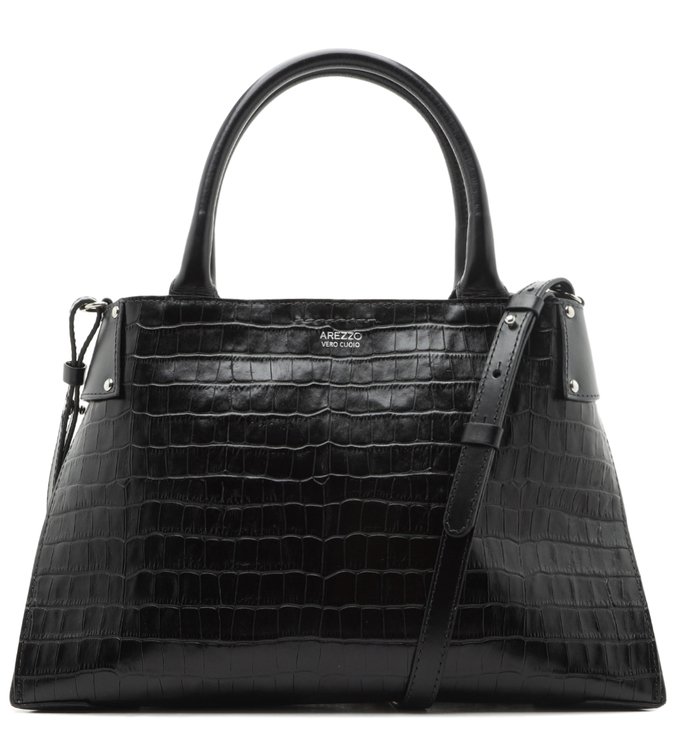 Bolsa Tote Preta Croco Roberta Grande