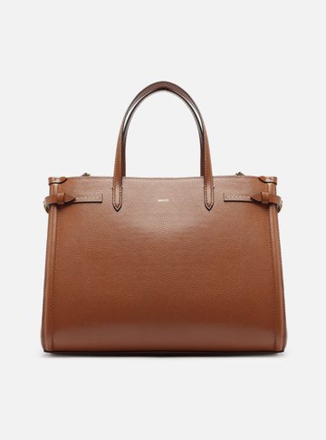 Bolsa Tote Marrom Couro Grande Detalhe Tiras