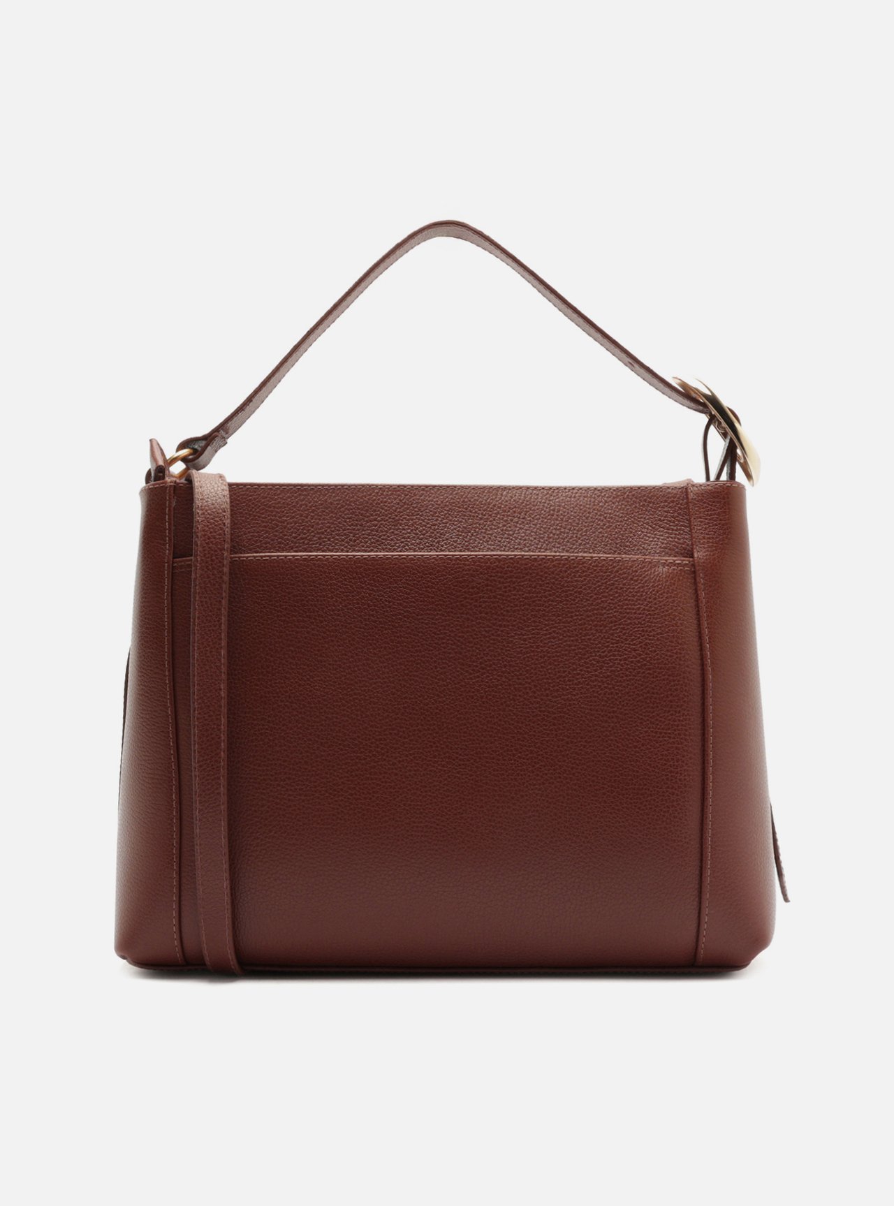 Bolsa Tote Marrom Escura Couro Grande Fivela Oval — foto 3