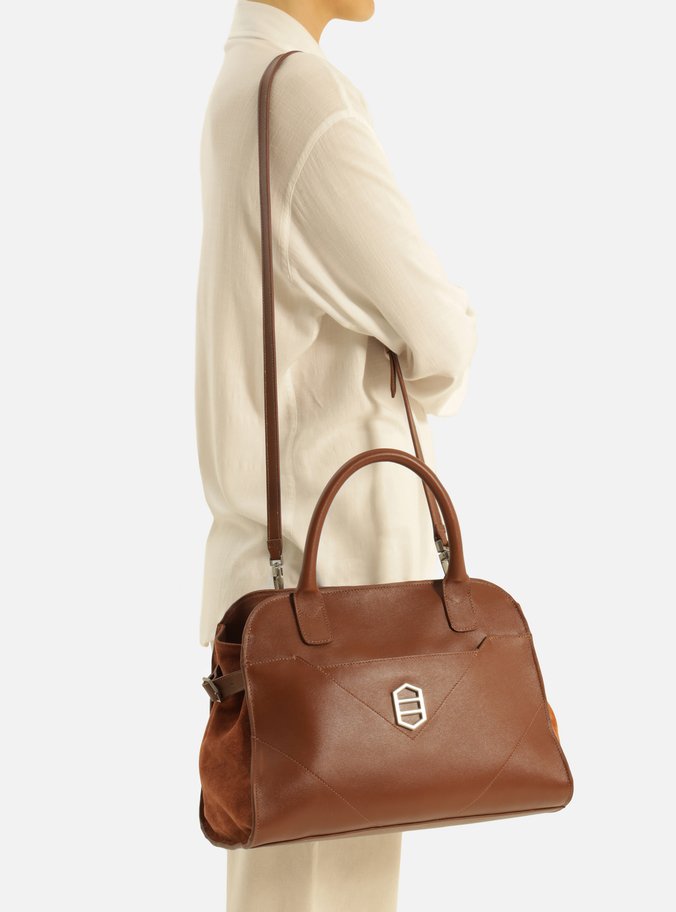 Bolsa Tote Marrom Couro Recortes Média