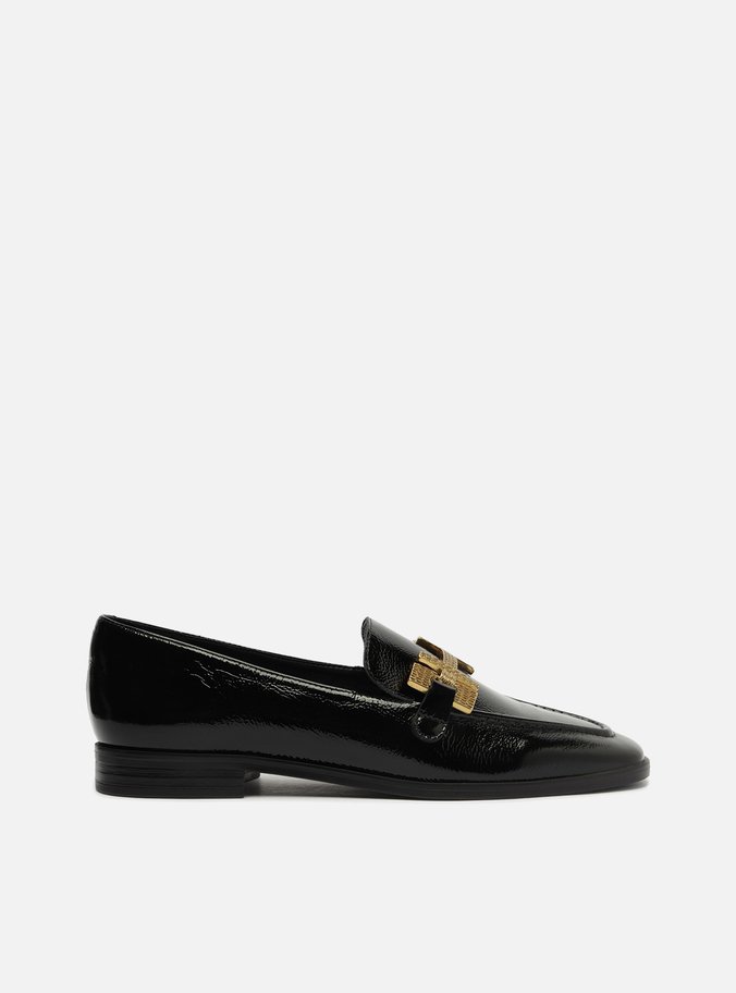Mocassim Preto Couro Shine Metal