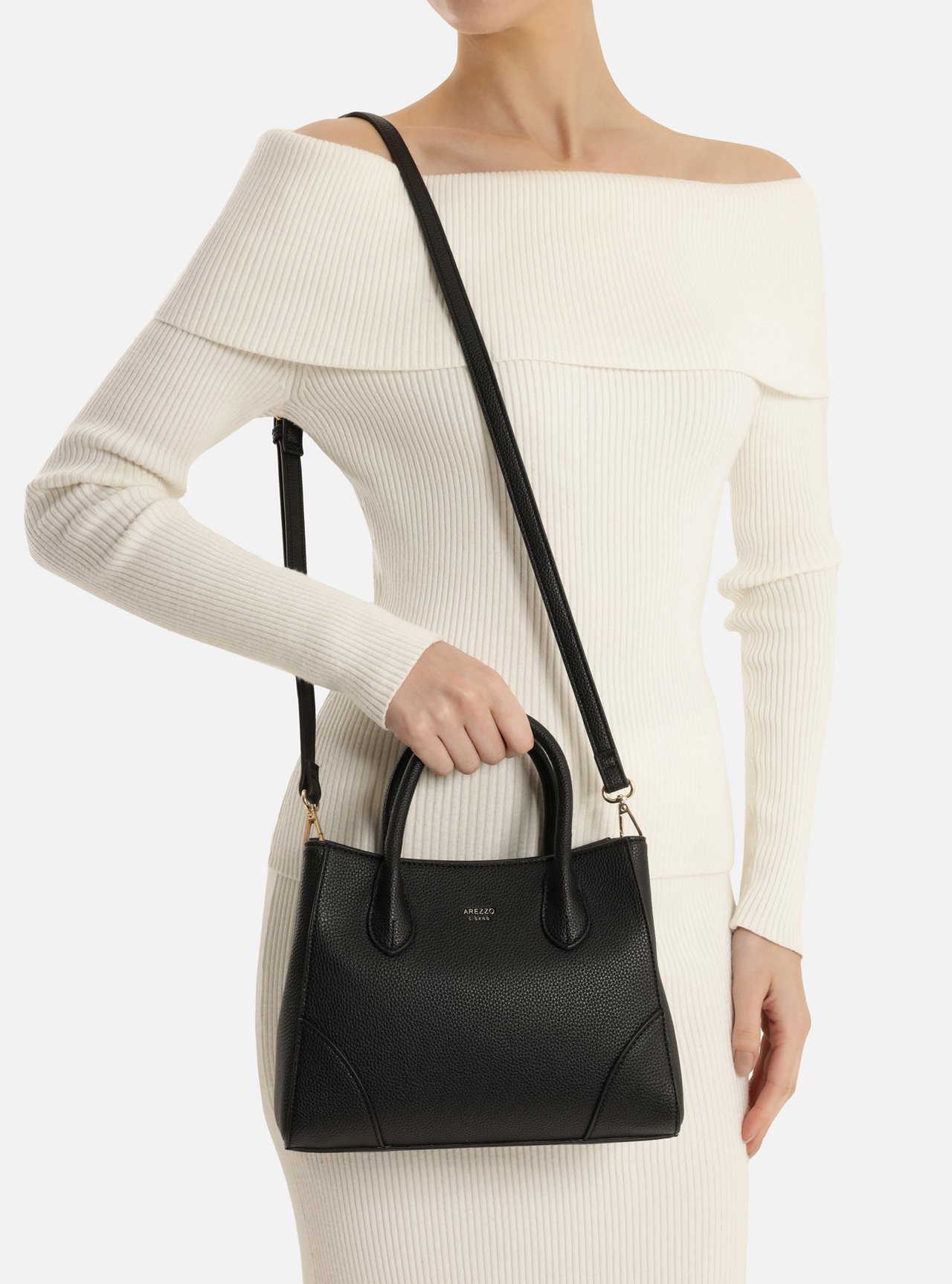 Bolsa Tote Preta Média Textura — foto 6