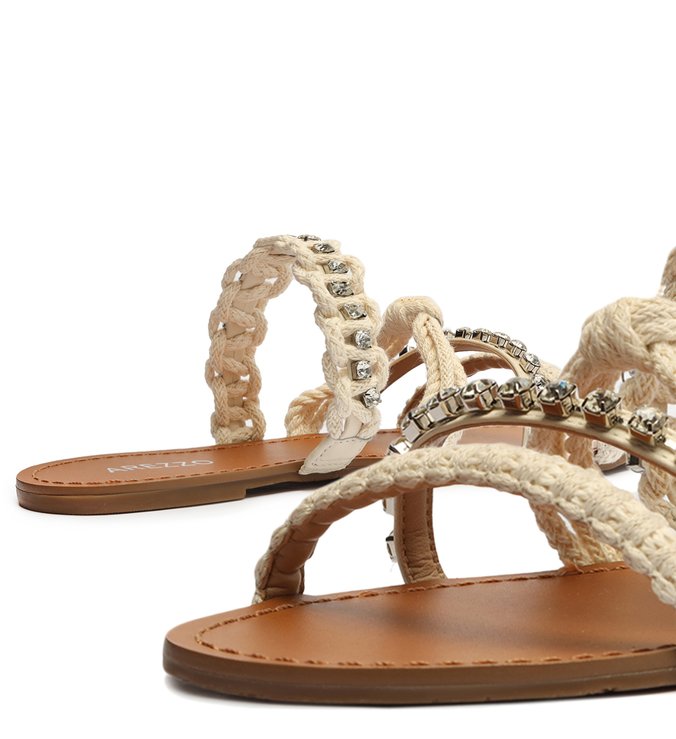 Rasteira Off-White Flat Tiras Cristais
