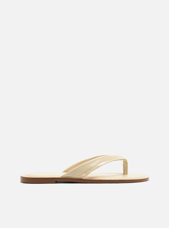 Chinelo Rasteiro Branca Couro Verniz Tira V