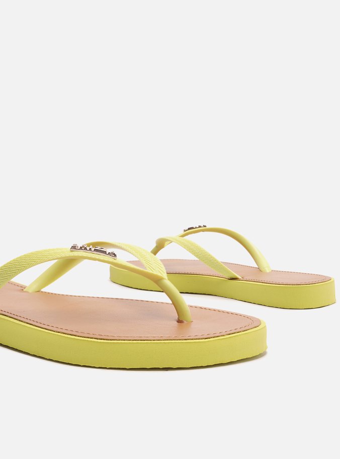 Chinelo de Dedo Tiras Amarelas Palmilha Marrom