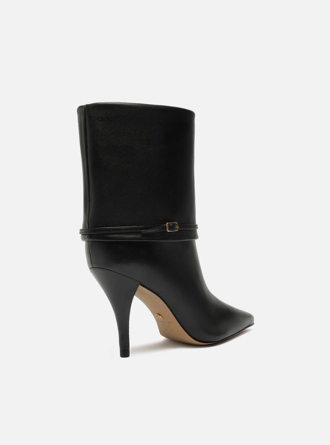 Bota Preta Couro Salto Fino Capa Tira