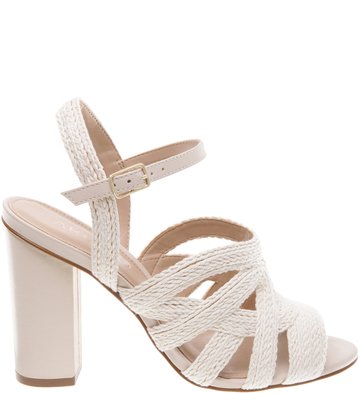 Sandália Alta Crochê Cru Off White