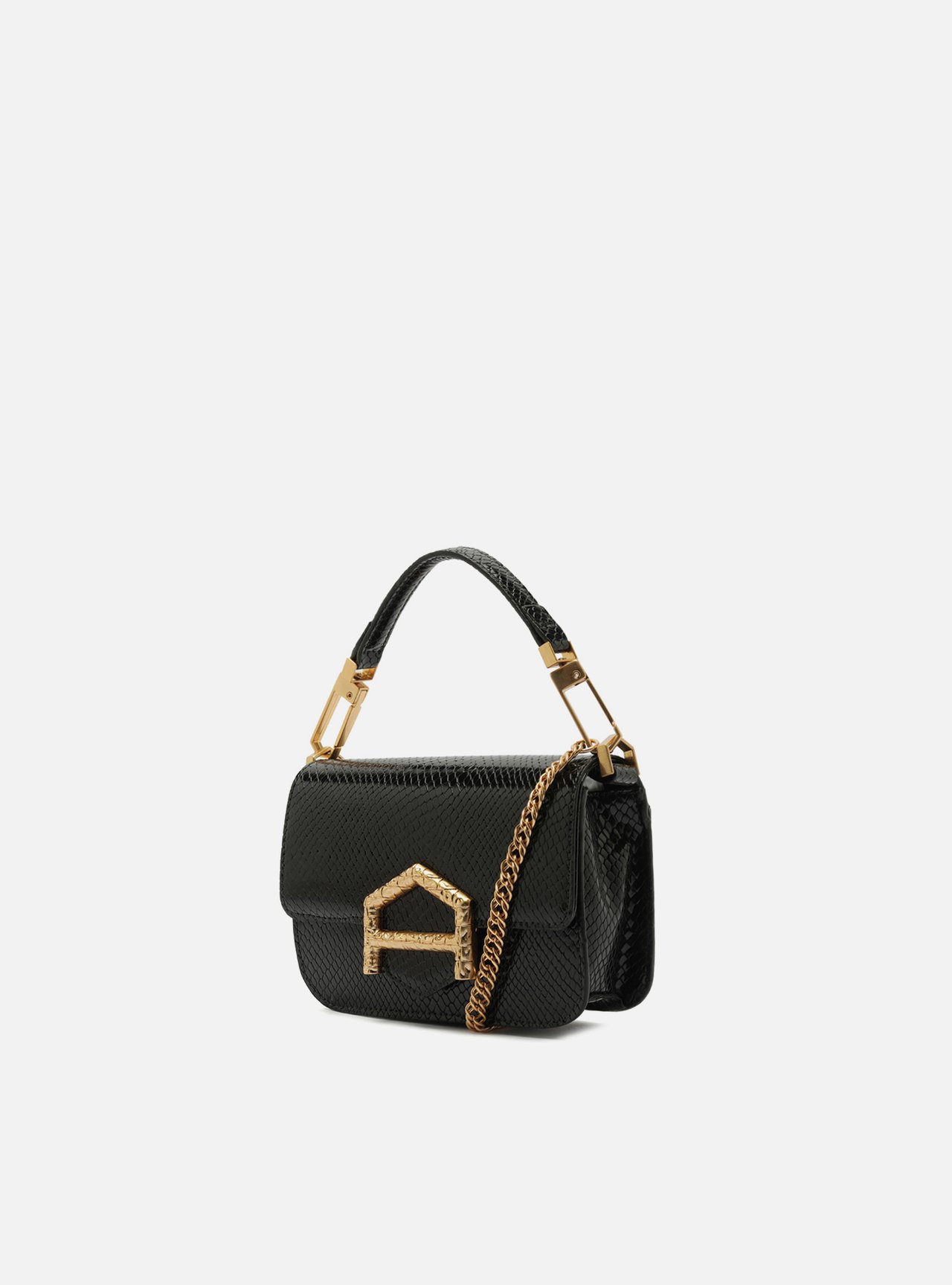 Bolsa Pequena Preta Couro Fecho Dourado Corrente — foto 2