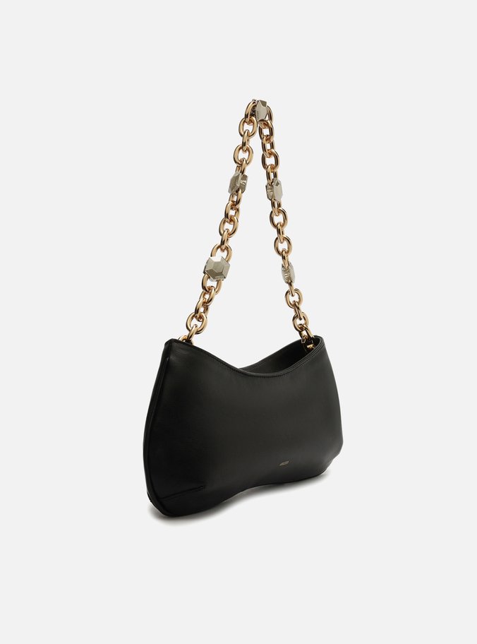 Bolsa Baguete Preta Couro Média Corrente