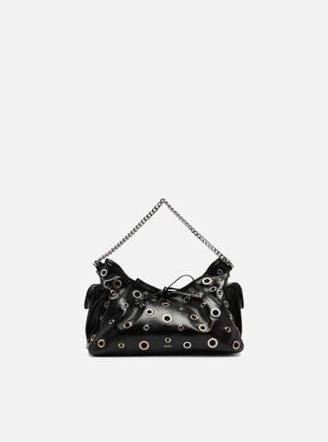 Bolsa Tiracolo Preta Couro Pequena Ilhoses