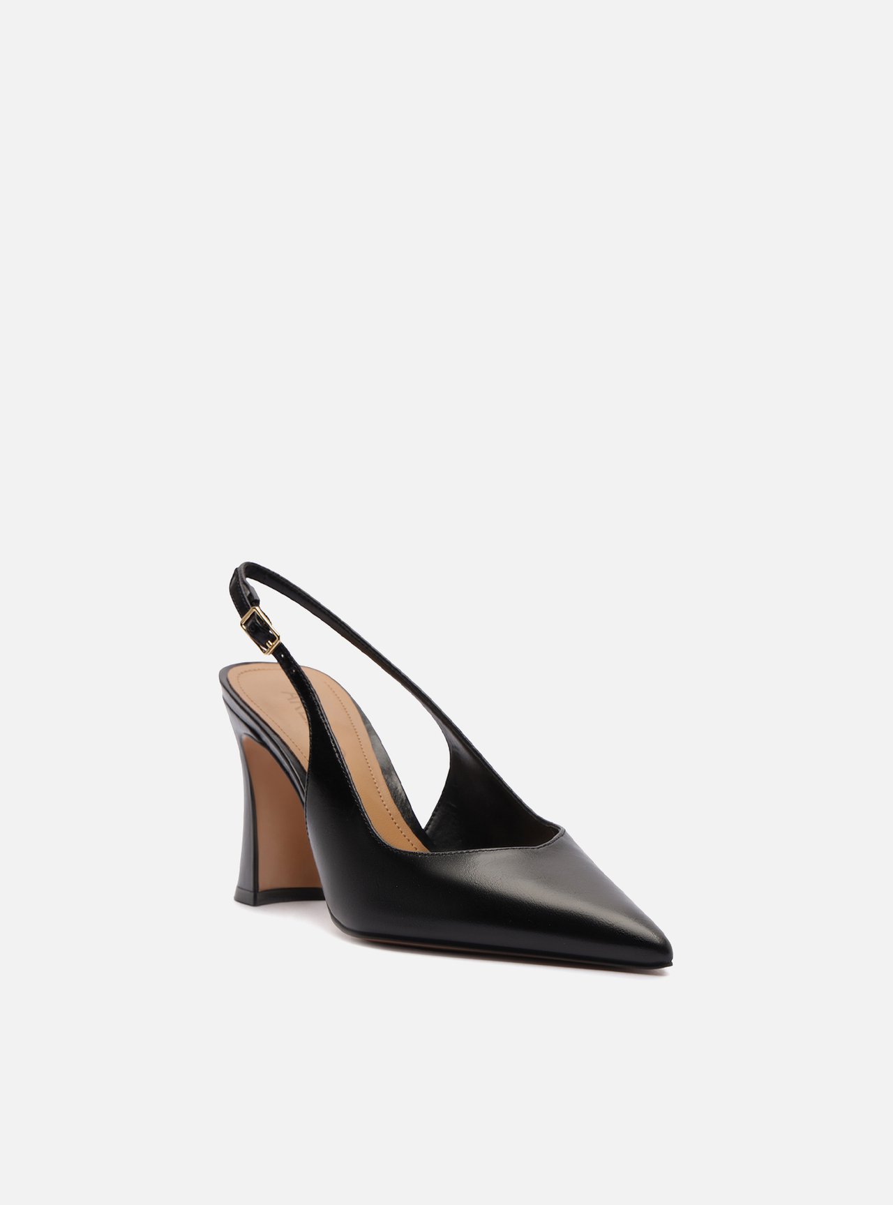Scarpin Preto Couro Salto Alto Flare Slingback — foto 2