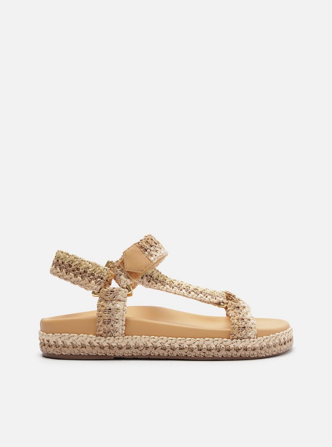 Sandália Papete Nude Couro Flatform Natural