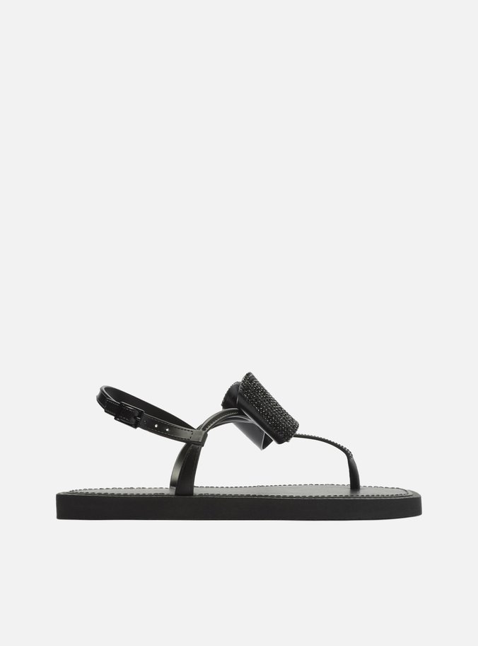 Sandália Rasteira Preta Strass Slim Square Minnie