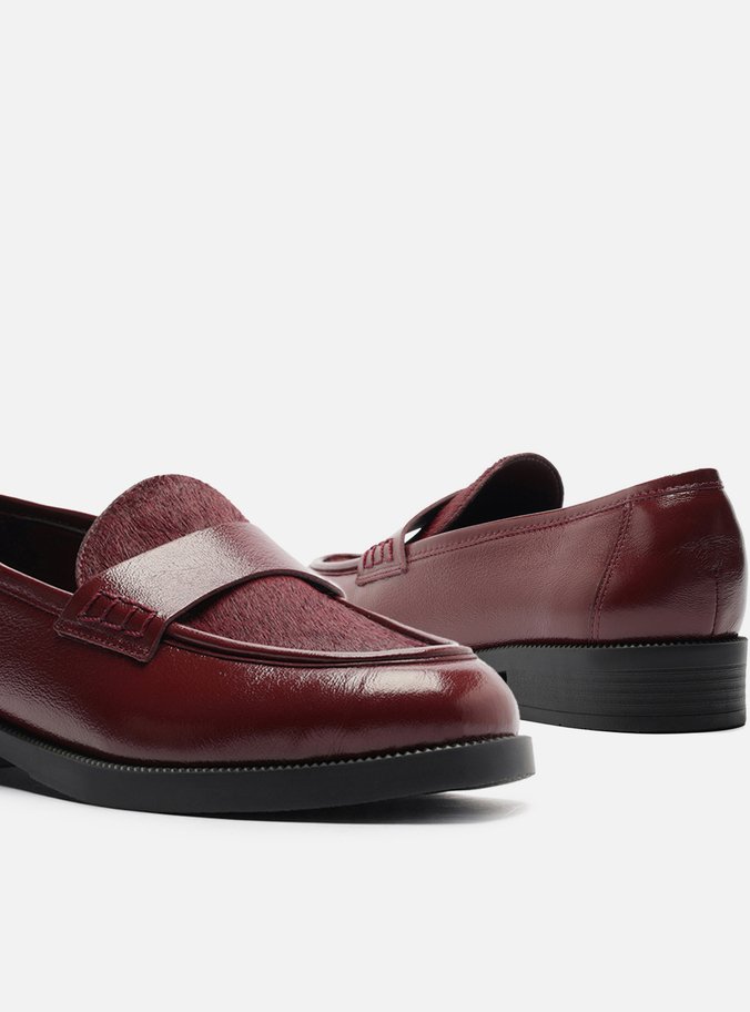 Mocassim Vermelho Couro Mix Pelo Tira