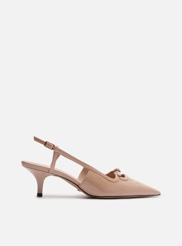 Scarpin Bege Salto Fino Slingback Fivela