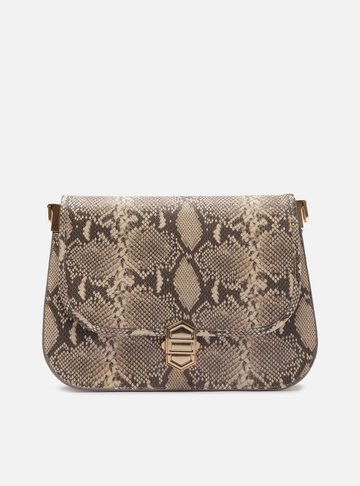 Arezzo — Bolsa Tiracolo Snake Couro Grande Peça Metal