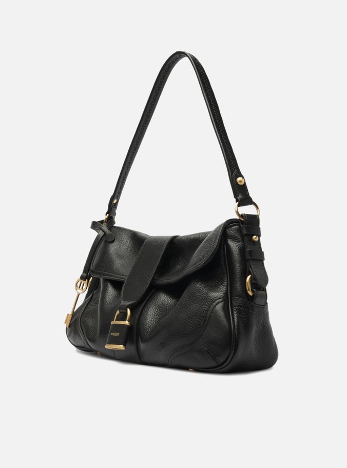 Bolsa Tiracolo Preta Couro Média Cadeado