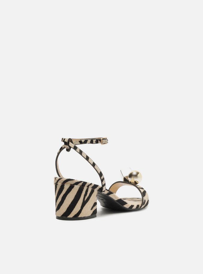 Sandália Animal Print Salto Bloco Metais