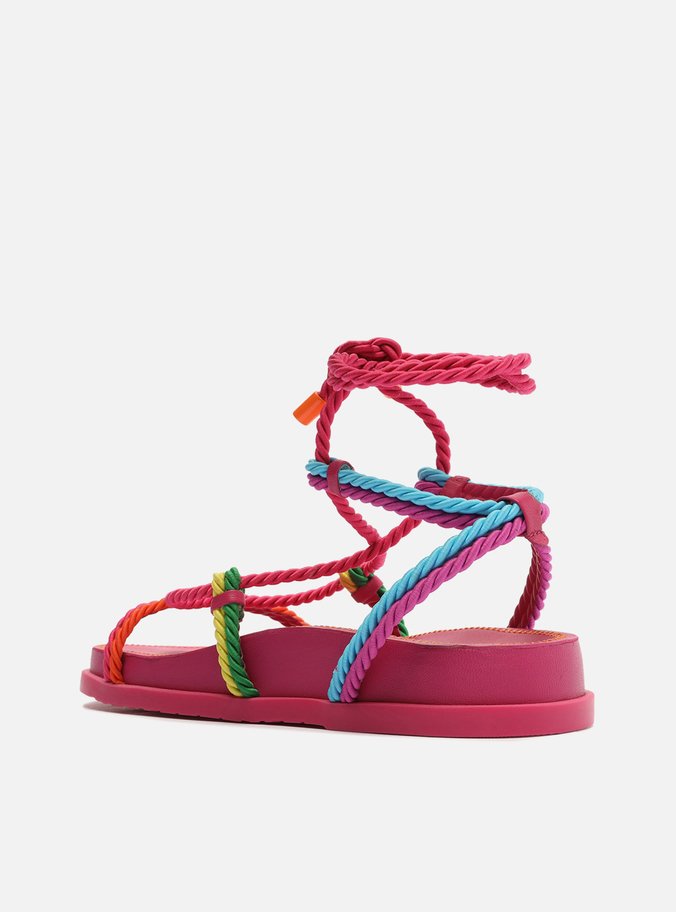 Sandália Papete Multicolorida Tiras Cordões