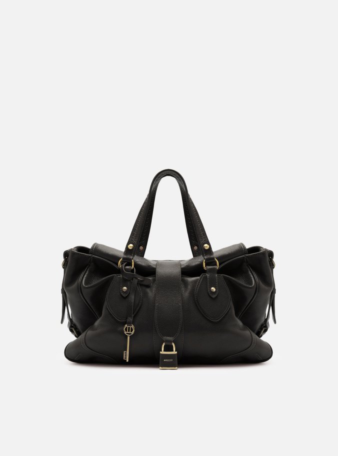 Bolsa Tote Preta Couro Média Cadeado