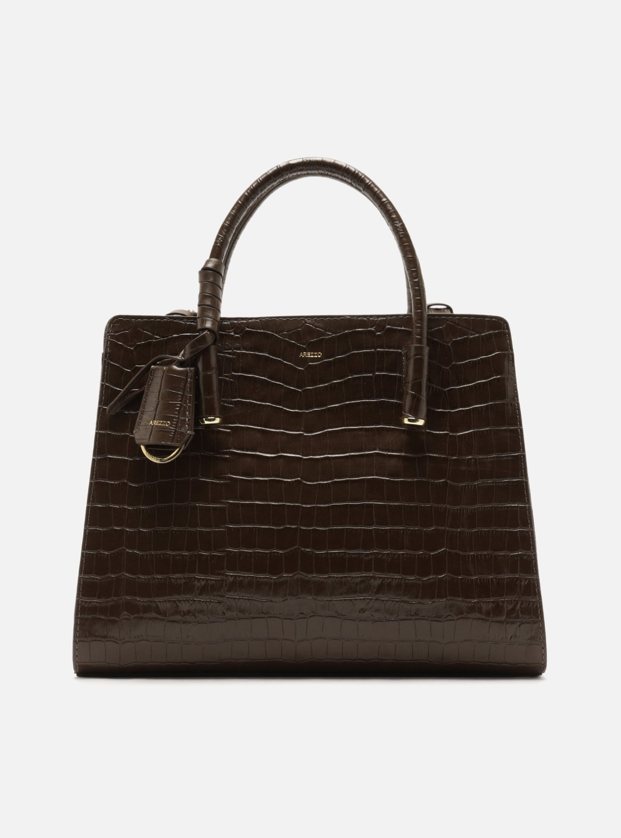 Bolsa Tote Marrom Couro Grande Croco Metais — foto 1