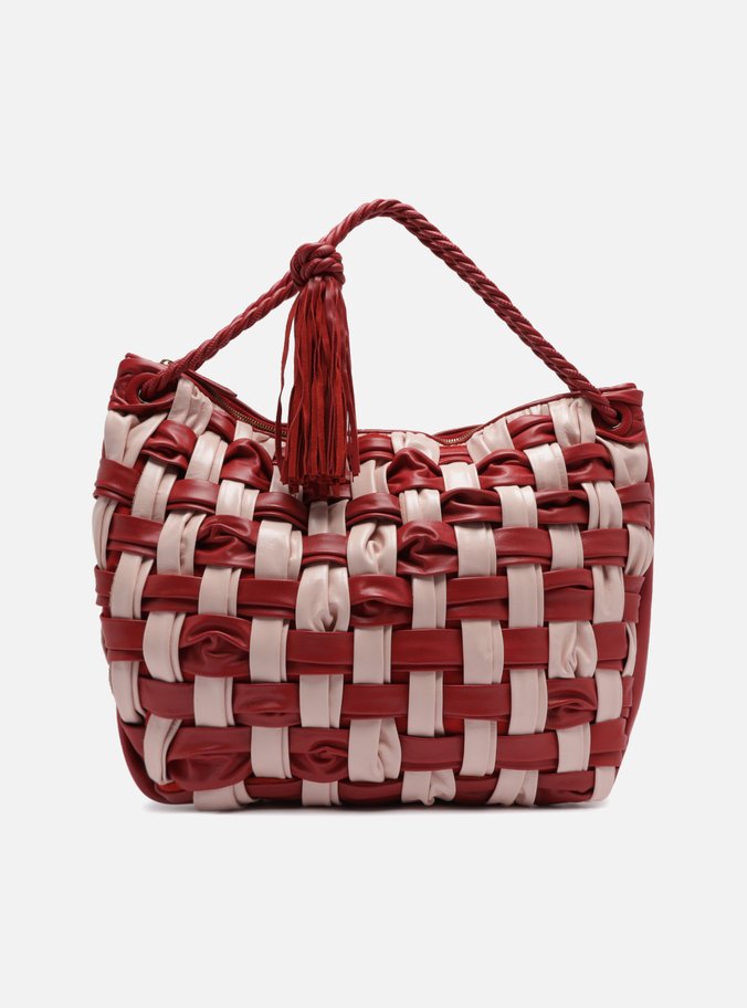 Bolsa Hobo Vermelha Couro Grande Tressê Bicolor