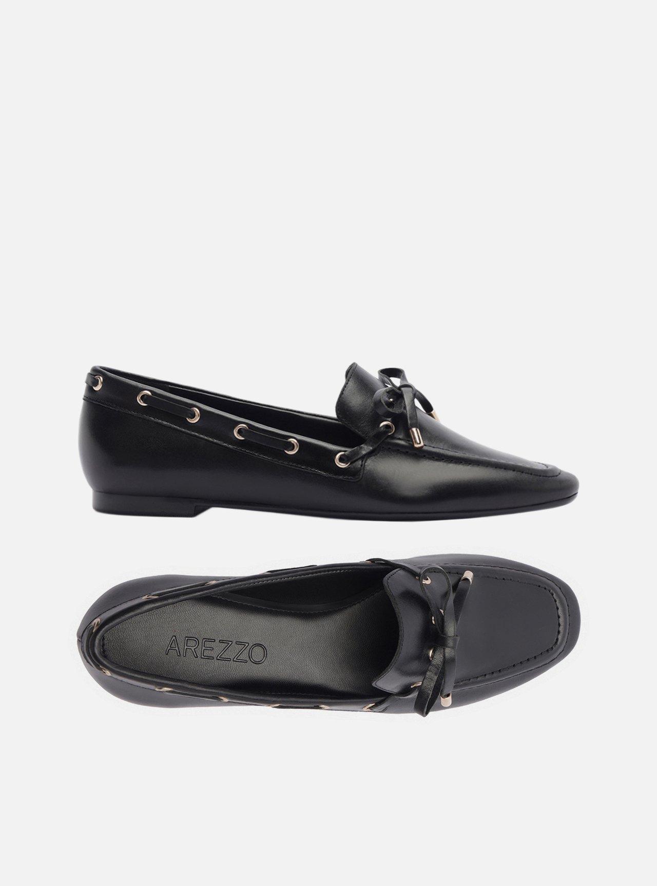 Mocassim Preto Couro Bico Quadrado Laço — foto 5