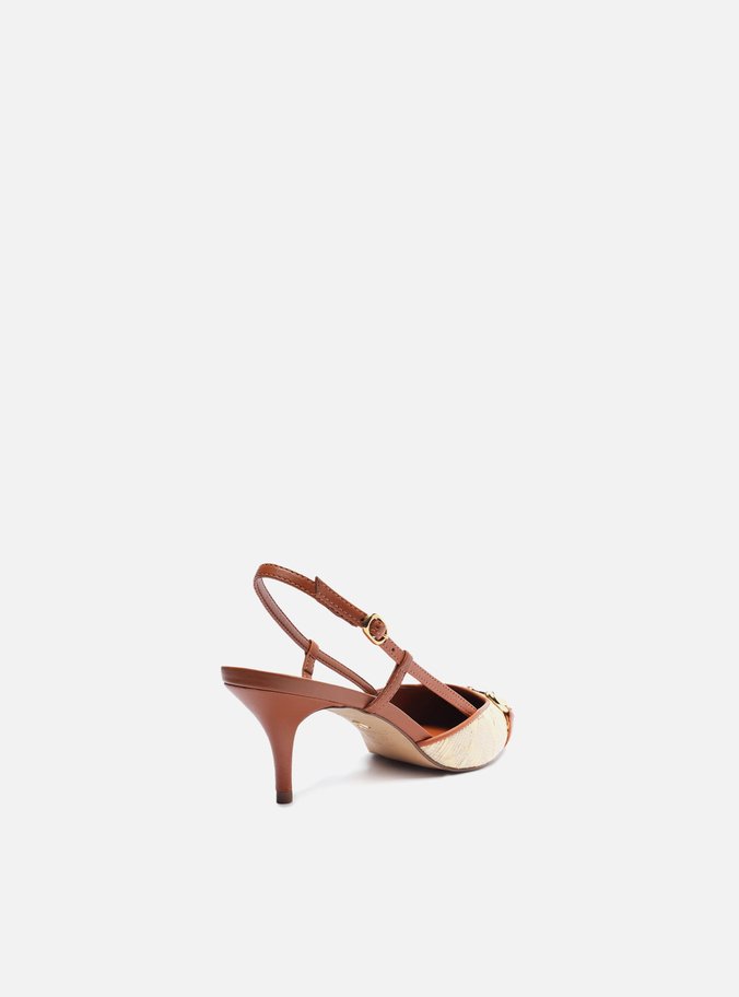 Scarpin Bege Tramado Monograma Slingback