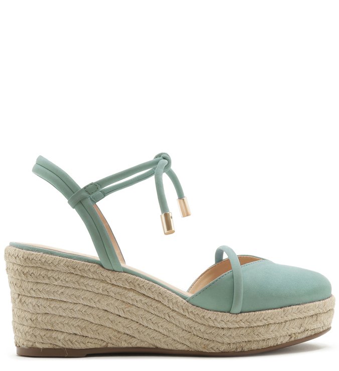 Espadrille Camila Nobuck Plataforma Trançado Amarração Acqua Mint