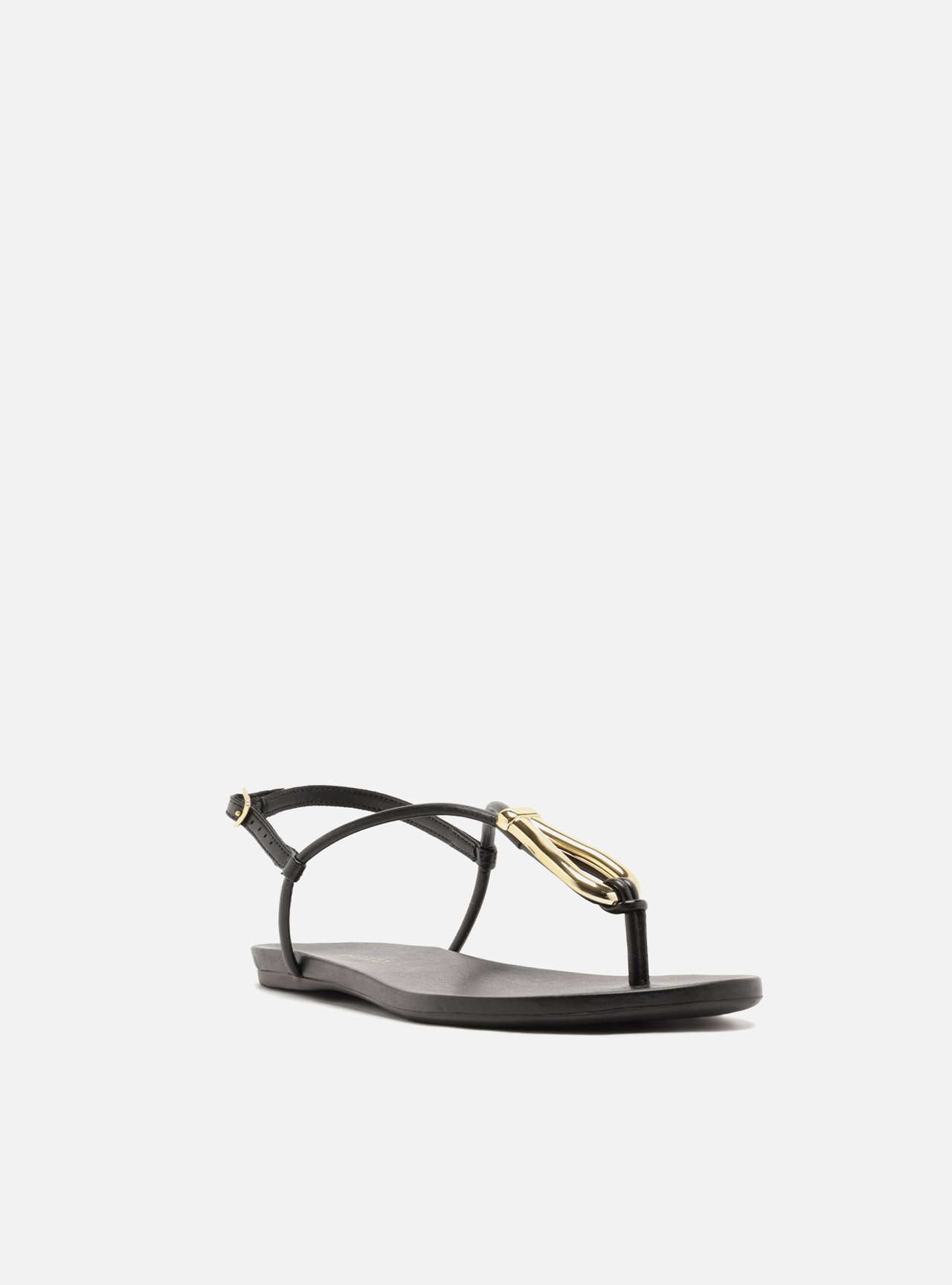 Sandália Rasteira Preta Slim Metal Dourado — foto 2