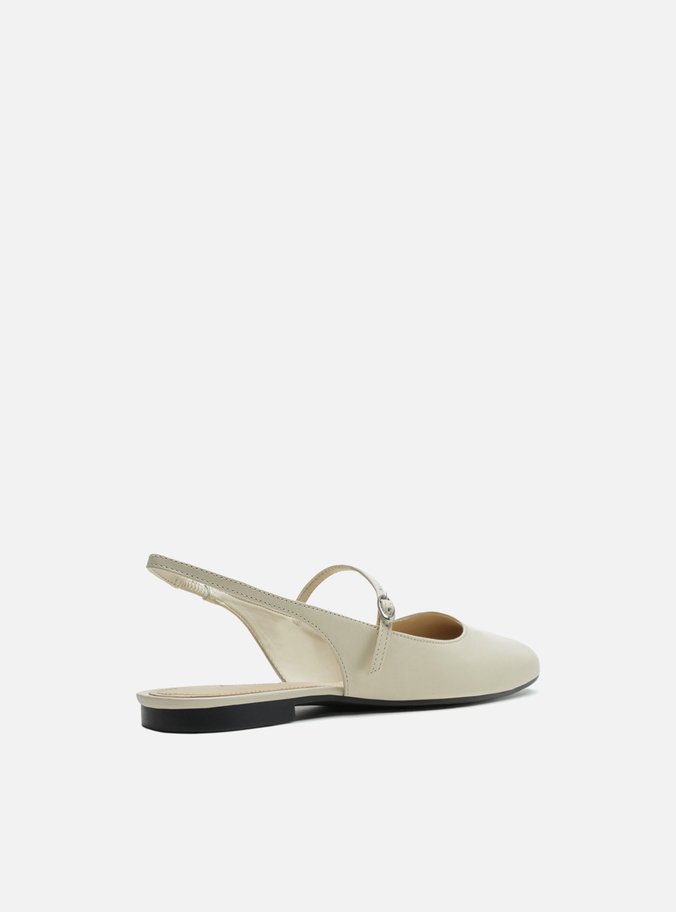 Sapatilha Boneca Off-White Couro Tira Slingback