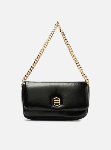 Bolsa Tiracolo Preta Couro Média Puffer