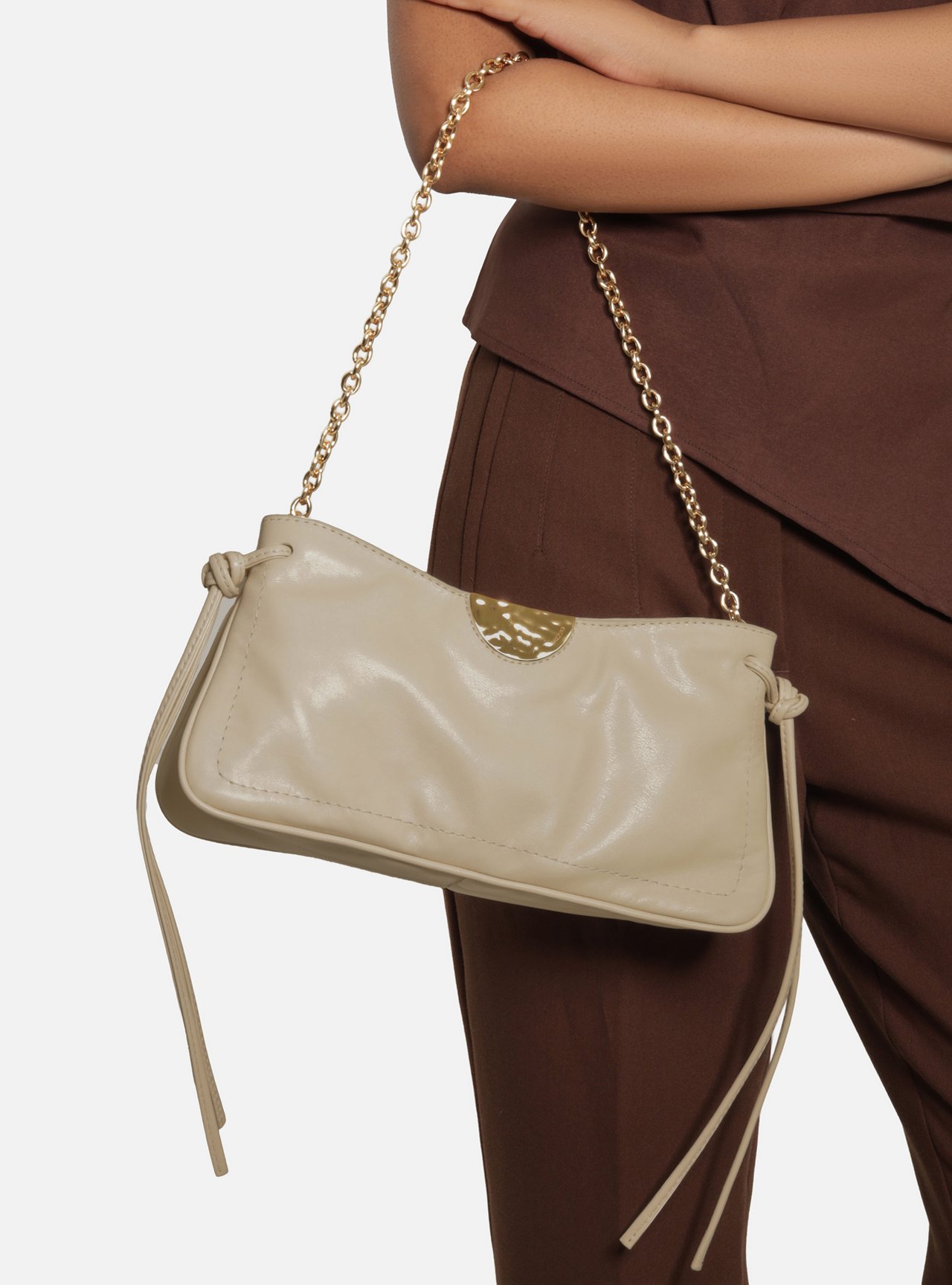 Bolsa Shoulder Branca Couro Grande Corrente — foto 6