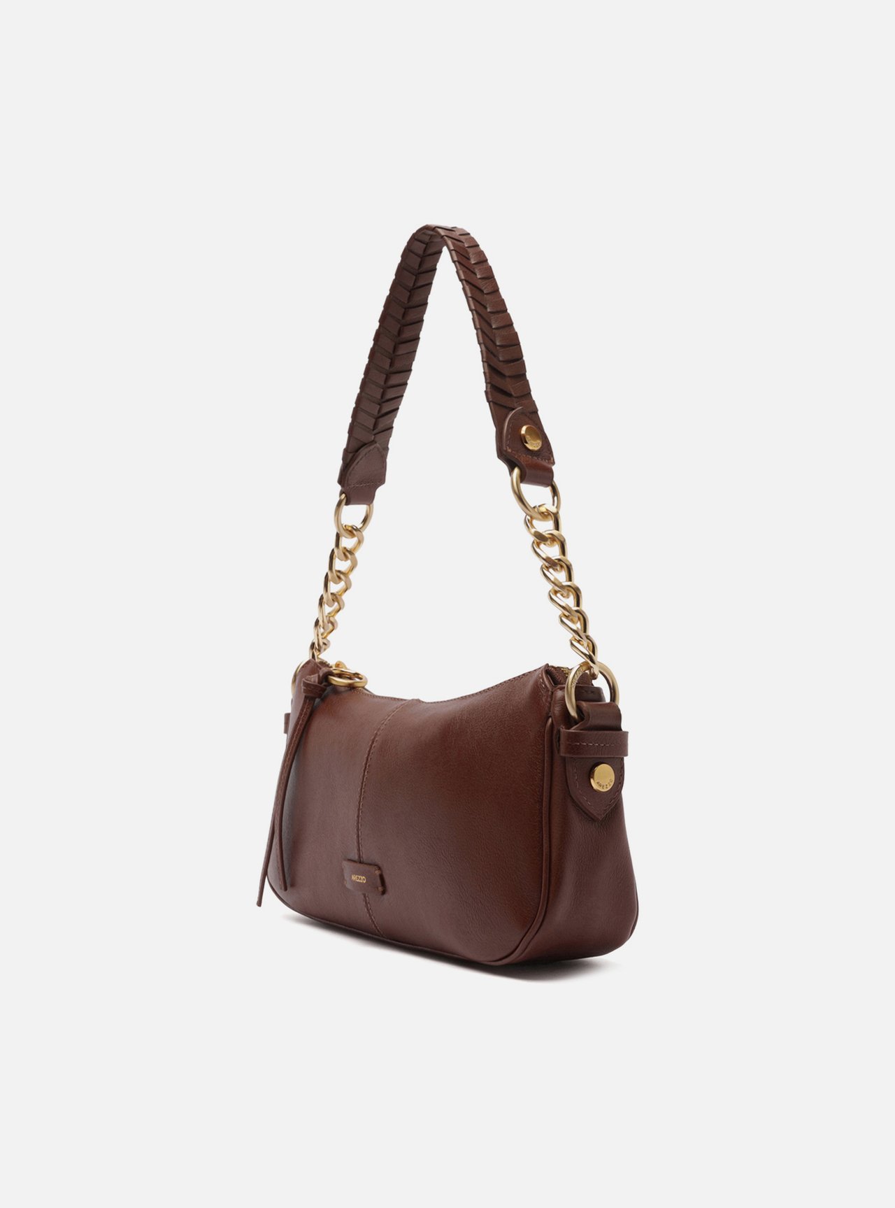 Bolsa Shoulder Marrom Couro Média Costura Corrente — foto 2