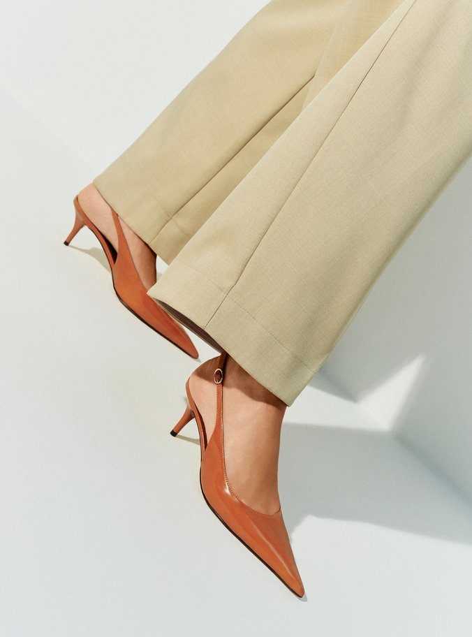 Scarpin Laranja Salto Fino Slingback