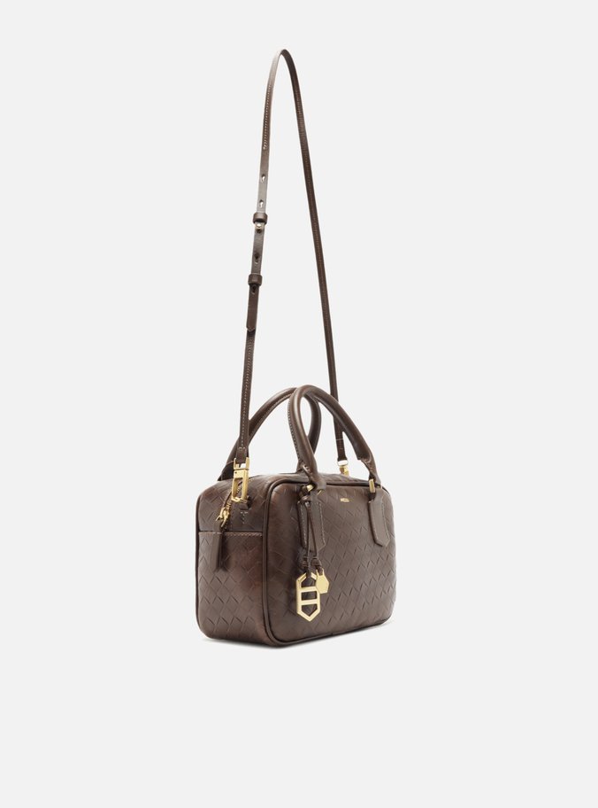 Bolsa Bowling Marrom Couro Tressê Média