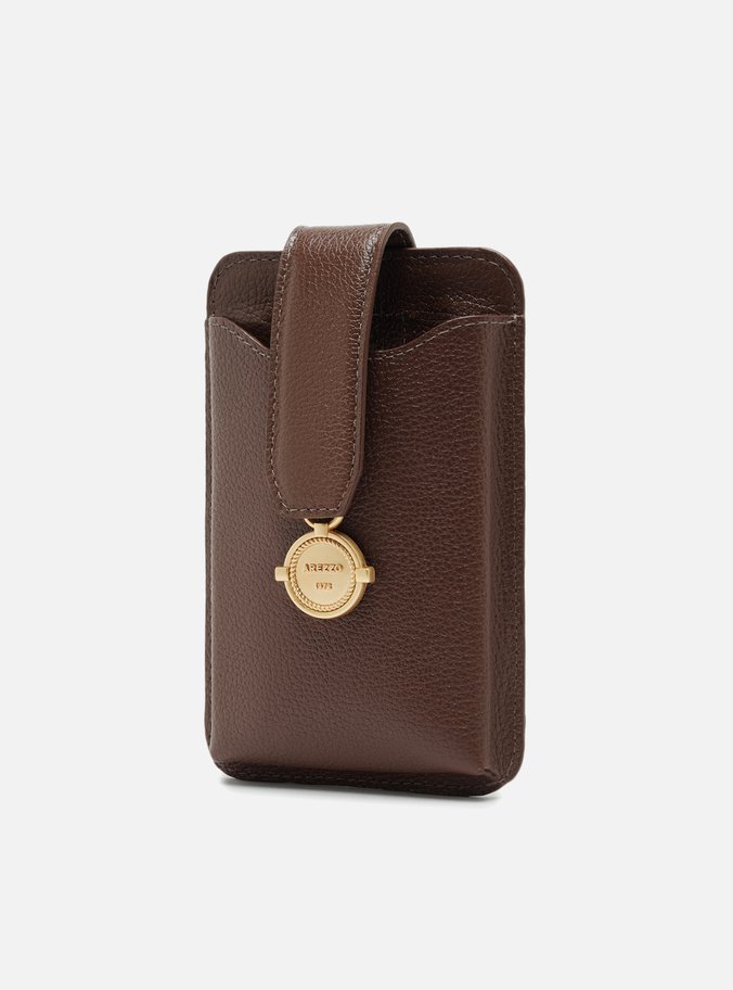 Mini Bag Marrom Couro Porta-Celular Medalha